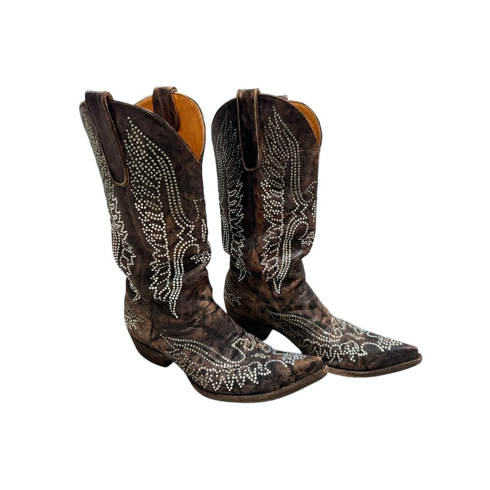Size 8 Womens Old Gringo Eagle Swarovski Crystals Snip‎ Toe Cowboy Cowgirl Boots